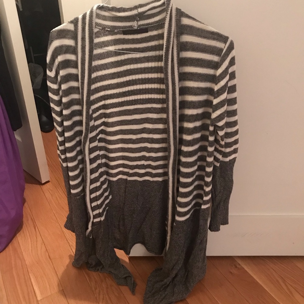Long Gray and White Sweater